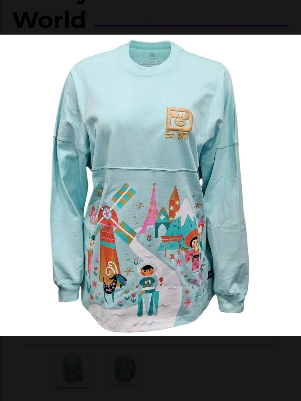 Disney Its A Small World Sweatshirt Size XS Aqua Blue